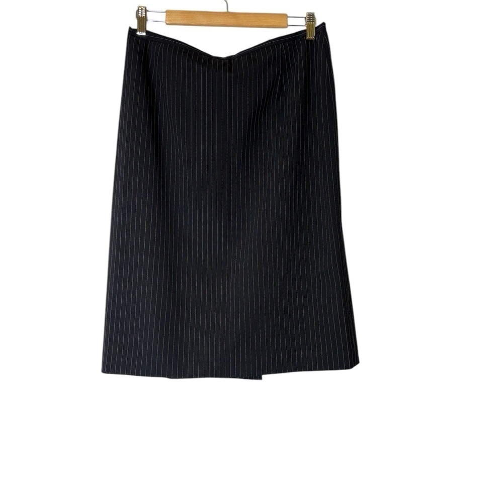MaxMara Wool White Black Pinstripe Office Pencil Skirt with Slit- Size 12